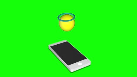 Unschuldiges-3D-Emoji-Auf-Dem-Grünen-Bildschirm-Des-Smartphones